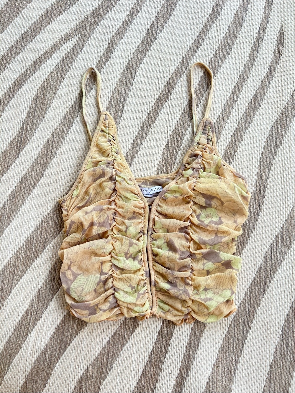 Urban Outfitters Ruffled Floral Crop Top in Peach and Sage